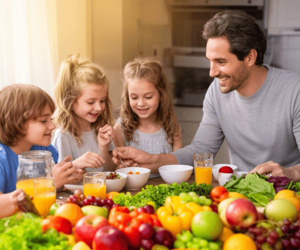 Graphic showing tips for parents to encourage healthy eating habits in children